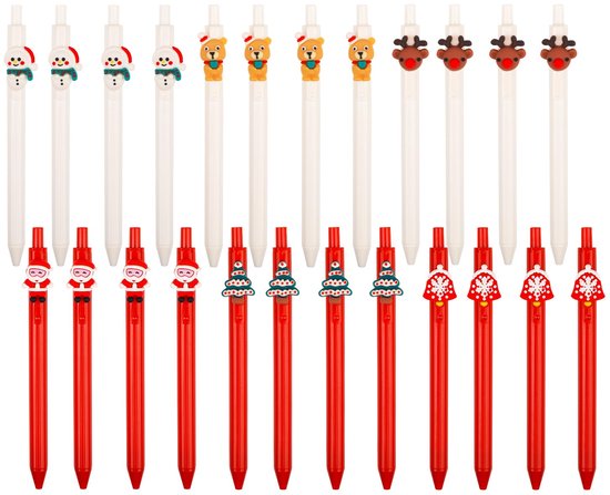 Intrekbare Pen - 24 Stuks - Kerstthema - Gelpen - Comfortabele Grip - Duurzaam - Geschikt voor Cadeaus