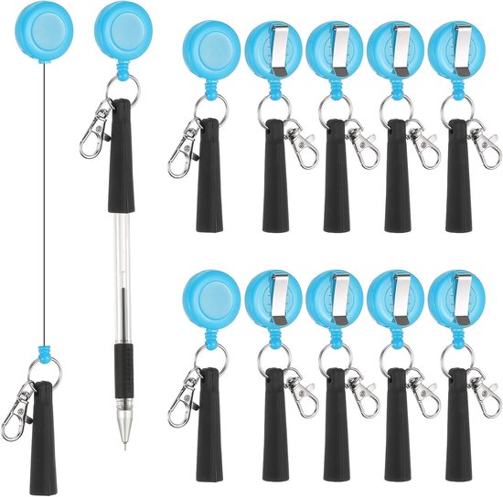 Intrekbare penhouder, 20 stuks, elastische siliconen potloodhouder met karabijnsluiting, voor houtbewerking en timmermanspotloden, hemelsblauw