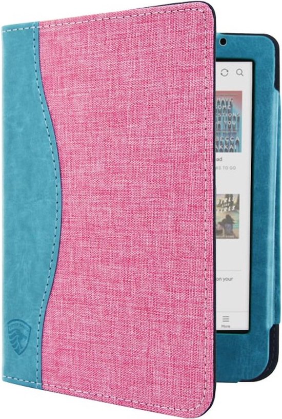 Jeans Hoesje - Sleepcover Geschikt voor Kobo Clara Colour - Book Case Hoes Cover - Roze / Turquoise - ereader hoesje - cover van Elando.