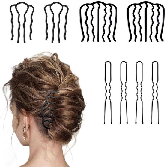 JHubers Goods - Vintage legering haarkammen set - 8 stuks - Styling accessoires voor haar - Metaal haar pinnen - U-vorm zijkammen van JHubers Goods