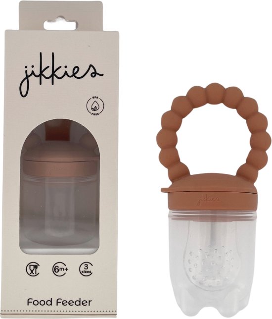 Jikkies ® - Fruitspeen - 3 Speenmaten S + M + L - Baby Fruitspeen - Fruit Zuiger - Fruit of Groente - 100% Siliconen - Taupe van Jikkies