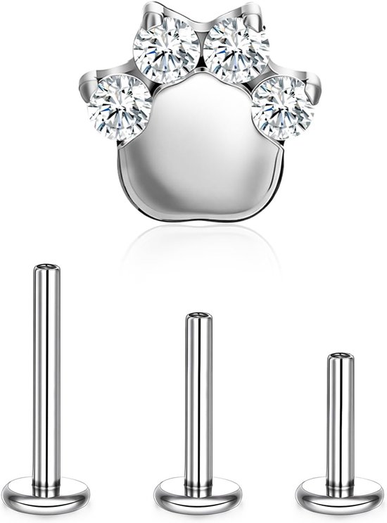 kattenpootafdruk, titanium, G23,16G, hond, klauwen, oorbellen, hypoallergeen, binnendraad, oorpiercing, voor vrouwen en meisjes