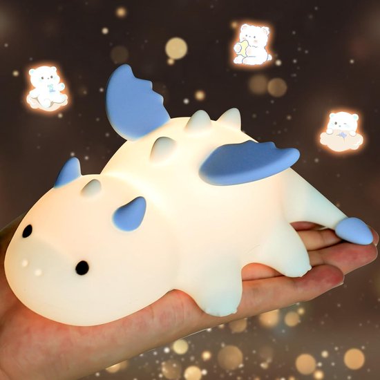 Kinder-LED-nachtlampje, zacht siliconen babynachtlampje, oplaadbaar via USB, 3 lichtintensiteitsstanden, 7 kleurveranderingen, kinderkamerdecoratie (blauw). van One Fire