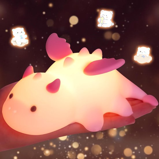 Kinder-LED-nachtlampje, zacht siliconen babynachtlampje, oplaadbaar via USB, 3 lichtintensiteitsstanden, 7 kleurveranderingen, kinderkamerdecoratie (roze) van One Fire