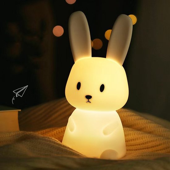 Kindernachtlampje in de vorm van een konijn met 7 lichtstanden, USB-oplaadbaar, siliconen kloppend oppervlak, 1200 mAh, voor gebruik naast het bed in de slaapkamer. van Auffel