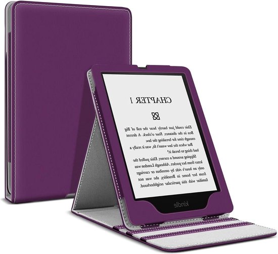 Kindle Paperwhite Cover 11e generatie 2021 paars premium PU-leer verticale flip Origami Stand Case - TNP hoes van Kindle