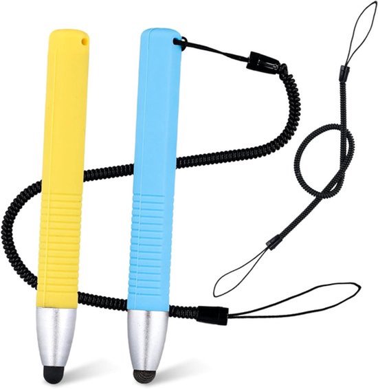 Kindvriendelijke Styluspennen - Capacitieve Styluspen - Veerkoord - Blauw, Geel - Kindertablets Styluspen Krijtstift - Smartphones Tablets - Geschikt voor 2 Stuks - Touchscreens