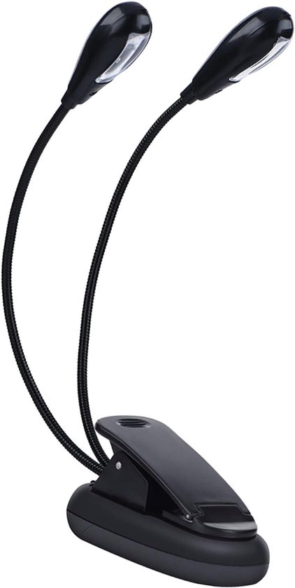 Klem Lamp - Leeslamp Flexibel - Nachtelijk Lezen - Dubbele Verstelbare Arm - 29 cm - Zwart
