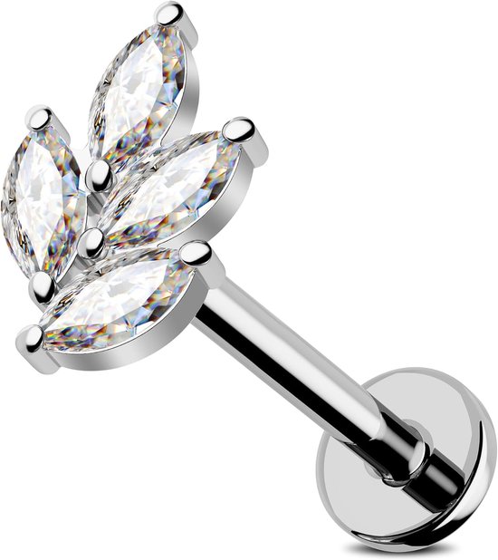 Knorpel Stud G23 Titanium Flatback Oorbellen Bladeren Helix CZ Tragus Piercing Sieraden Interne Schroefdraad Lippen Ring