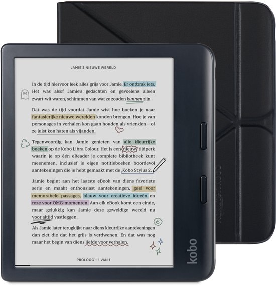 Kobo Libra Colour E-reader Zwart + Kobo SleepCover Hoes Zwart Bundel - 7 inch kleurenscherm - 32GB - Luisterboeken van Merkloos