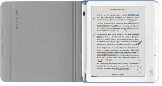 Kobo Libra Colour Hoes voor eReader - Stylus Case - Blauw - Slaap/waak functie - Met houder voor de Kobo Stylus 2