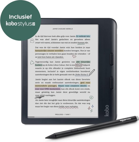 Kobo Libra Colour Stylus Bundel - E-reader - 7 inch kleurenscherm - Inclusief Kobo Stylus 2 - Zwart van Kobo