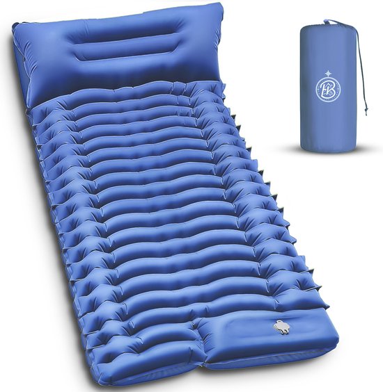 Kochar Slaapmat zelfopblazend - Slaapmat met ingebouwde voetpomp & hoofdkussen - Extra groot formaat - Camping matras - Slaapmatje - Blauw van Kochar
