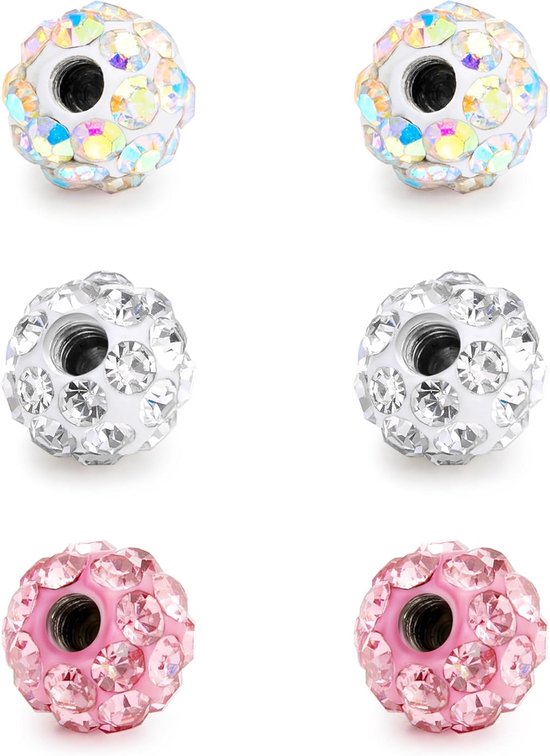 kogel 1,6/1,2/1,0/0,8 mm schroefdraad chirurgisch staal 2,5/3/3,5/4/5/6/8 mm vervangende bal glitter piercing oor septum tang neusring navelpiercing bal zilver wit roze paars blauw