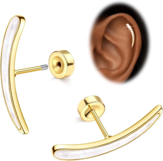 Kraakbeen oorbellen voor dames, hypoallergeen, 16 g, chirurgisch staal, plat, opaal, zirkonia, helix piercing, oorschelp, tragus, daith