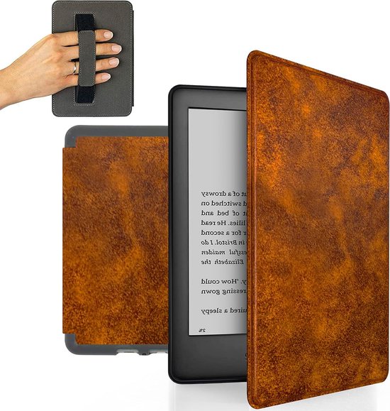 Kunstlederen hoes voor Kindle Paperwhite 10e generatie - bruin - met polsband & automatische slaap/waakfunctie van Kobo Cover