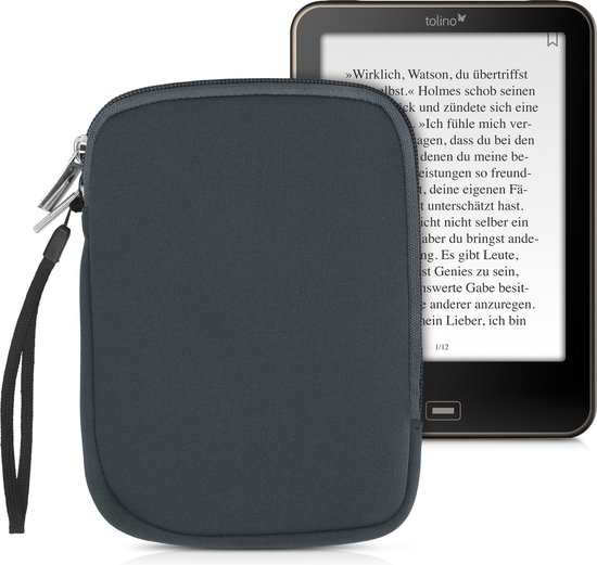 kwmobile Beschermhoes voor eReader - Neopreen Tas Cover Beschermhoes Grijs - 17 x 12 x 2 cm binnenafmetingen van Merkloos