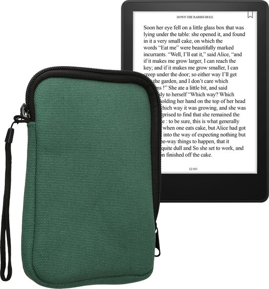 kwmobile canvas e-reader hoesje compatibel met 6" eReader hoes - E reader beschermhoes met rits - Stoffen ereader case in donkergroen