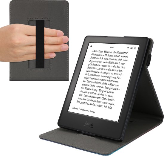 kwmobile case geschikt voor met Kobo Aura H2O Edition 2 - E reader cover van kunstleer - In blauw / grijs / zwart Sterrenstelsel en Boom design van Merkloos