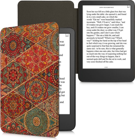 kwmobile Cork Case Compatible with Amazon Kindle (2022/2024) - Book Style Protective e-Reader Flip Cover Folio Case - Fractions Dark Pink / Red / Blue