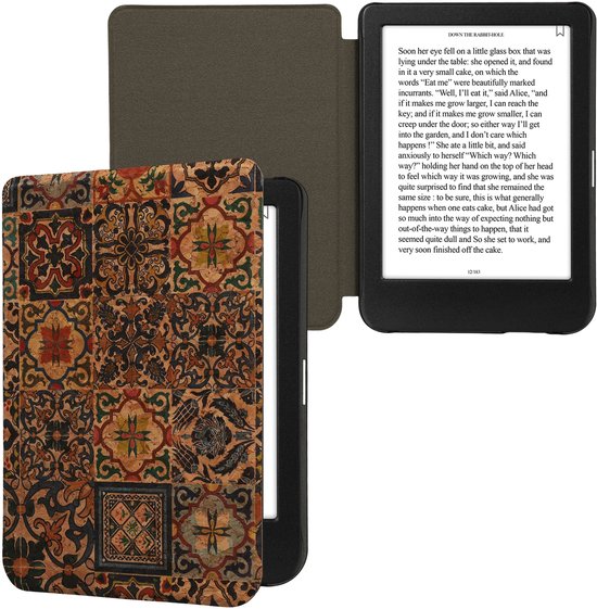 kwmobile Cork Case Compatible with Kobo Clara BW / Colour - Book Style Protective e-Reader Flip Cover Folio Case - Pattern Brown / Blue / Red van Merkloos