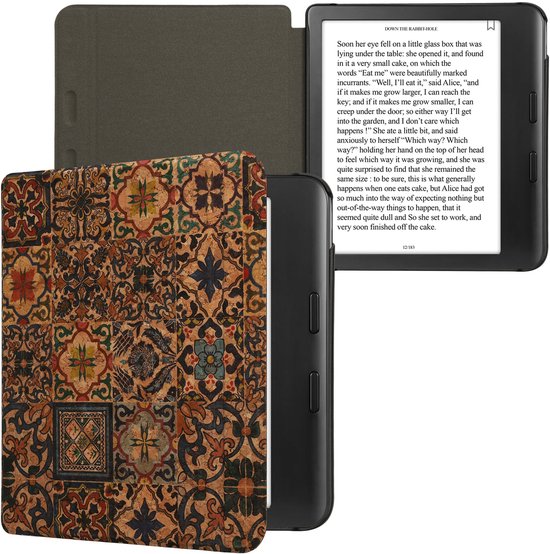 kwmobile Cork Case Compatible with Kobo Libra Colour - Book Style Protective e-Reader Flip Cover Folio Case - Pattern Brown / Blue / Red van Merkloos