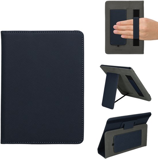 kwmobile e-reader hoes 6-7 inch - Universele kunstleren hoesje - E reader cover met standaard en riem - Ereader sleeve 13x18.7cm cm - In donkerblauw van Merkloos