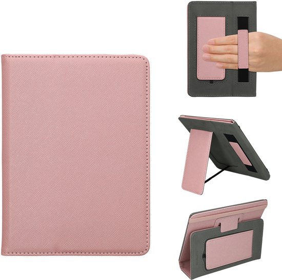 kwmobile e-reader hoes 6-7 inch - Universele kunstleren hoesje - E reader cover met standaard en riem - Ereader sleeve 13x18.7cm cm - In poederroze van Merkloos