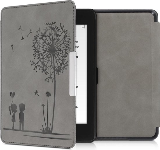 kwmobile e reader hoes geschikt voor Amazon Kindle Paperwhite (10. Gen - 2018) - Case van kunstleerleer - Paardenbloemen Liefde design - In grijs van Merkloos