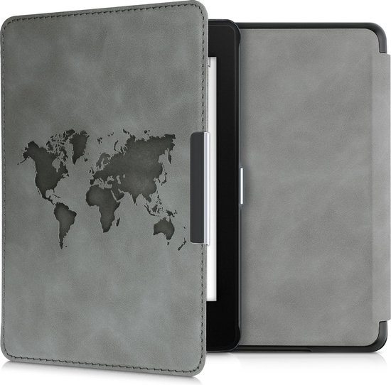 kwmobile e reader hoes geschikt voor Amazon Kindle Paperwhite (10. Gen - 2018) - Case van kunstleerleer - Wereldkaart design - In grijs van Merkloos