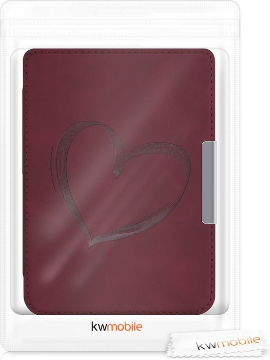 kwmobile e reader hoes geschikt voor Tolino Shine 3 - Case van kunstleerleer - Brushed Hart design - In donkerrood van kwmobile