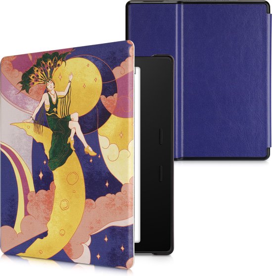 kwmobile e-reader hoesje geschikt voor Amazon Kindle Oasis 10. Generation hoes - E reader flip case met magnetische sluiting - Ereader cover - Artdeco poster design in paars / geel / groen van Merkloos