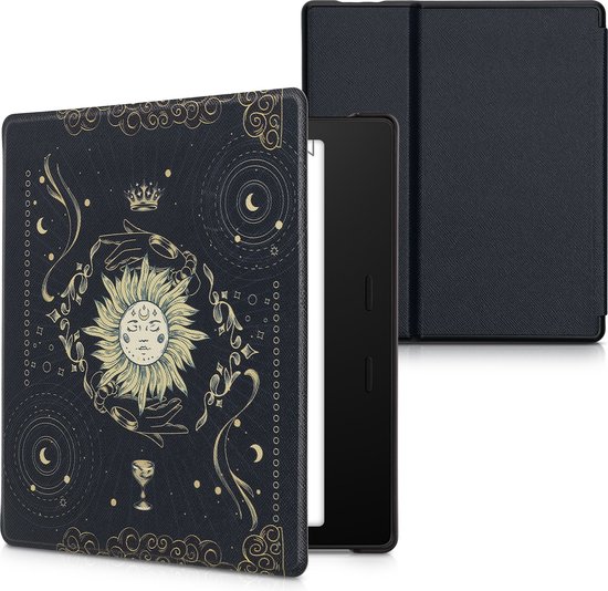kwmobile e-reader hoesje geschikt voor Amazon Kindle Oasis 10. Generation hoes - E reader flip case met magnetische sluiting - Ereader cover - Tarotkaart design in donkerblauw / geel / zwart van Merkloos