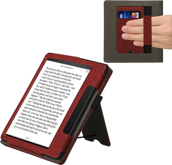 kwmobile e-reader hoesje geschikt voor Amazon Kindle Oasis 10. Generation hoes - E reader flip case van kunstleer - Ereader cover met stand - Brushed Hart design in donkerrood