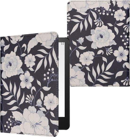 kwmobile e-reader hoesje geschikt voor Amazon Kindle Paperwhite 11. Generation 2021 hoes - E reader flip case met magneetsluiting - Ereader cover - Bloemen in blauw design in blauw / wit