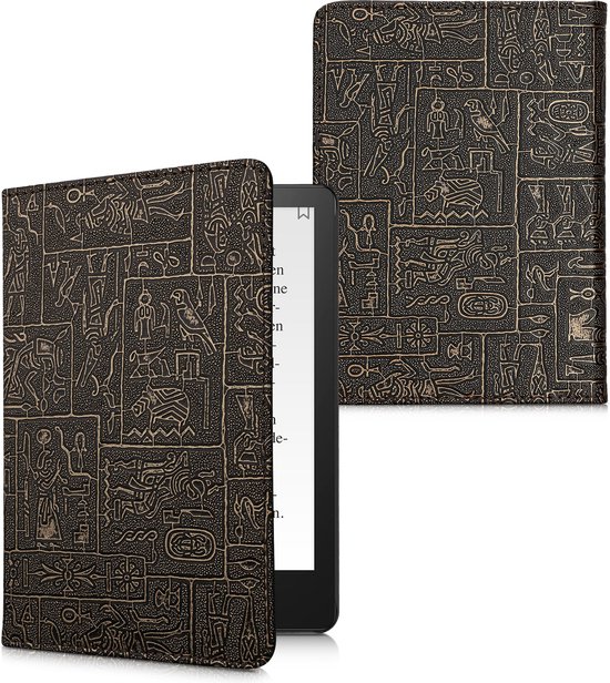 kwmobile e-reader hoesje geschikt voor Amazon Kindle Paperwhite 11. Generation 2021 hoes - E reader flip case met magneetsluiting - Ereader cover - Hiërogliefen design in goud / zwart van kwmobile