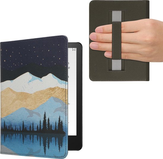 kwmobile e-reader hoesje geschikt voor Amazon Kindle Paperwhite 11. Generation 2021 hoes - E reader flip case met magneetsluiting - Ereader cover - Sterrenhemel aan meer design in wit / lichtbruin / donkerblauw