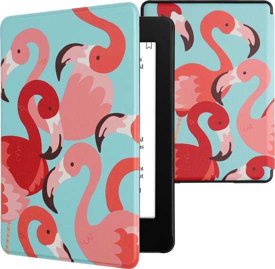 kwmobile e-reader hoesje geschikt voor Amazon Kindle Paperwhite 11. Generation 2021 hoes - E reader flip case met magnetische sluiting - Ereader cover - Flamingo's design in roze / poederroze / rood