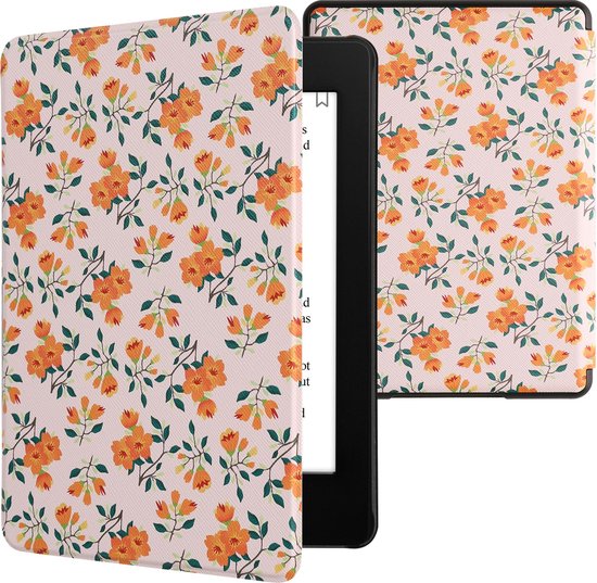 kwmobile e-reader hoesje geschikt voor Amazon Kindle Paperwhite 11. Generation 2021 hoes - E reader flip case met magnetische sluiting - Ereader cover - Gele bloemen design in geel / groen / beige