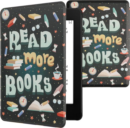 kwmobile e-reader hoesje geschikt voor Amazon Kindle Paperwhite 11. Generation 2021 hoes - E reader flip case met magnetische sluiting - Ereader cover - Read More Books design in blauw / geel / groen van kwmobile