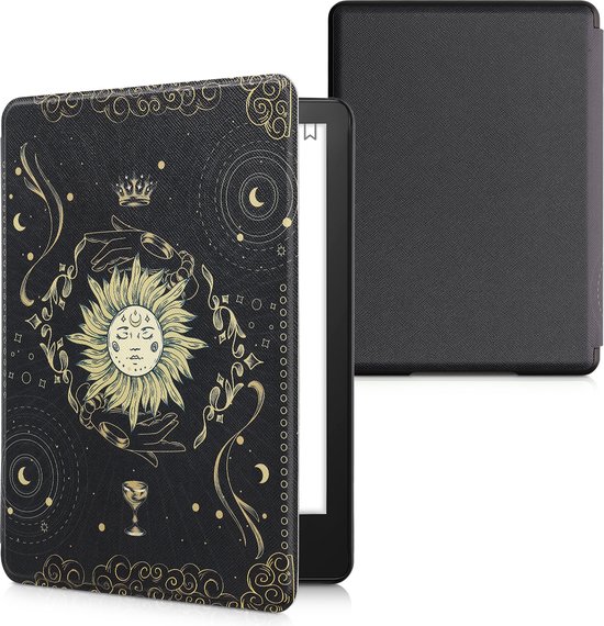 kwmobile e-reader hoesje geschikt voor Amazon Kindle Paperwhite 11. Generation 2021 hoes - E reader flip case met magnetische sluiting - Ereader cover - Tarotkaart design in donkerblauw / geel / zwart