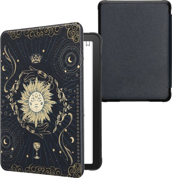 kwmobile e-reader hoesje geschikt voor Amazon Kindle Paperwhite (2024) / Colorsoft hoes - E reader flip case met magnetische sluiting - Ereader cover - Tarotkaart design in donkerblauw / geel / zwart