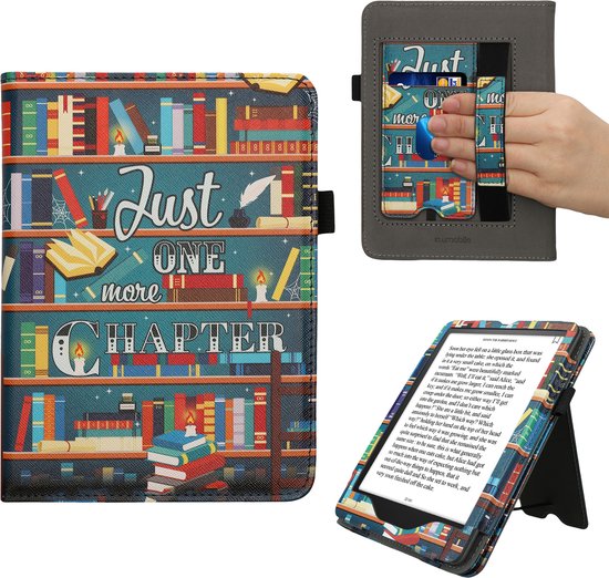 kwmobile e-reader hoesje geschikt voor Amazon Kindle Paperwhite (2024)/Colorsoft hoes - E reader flip case van kunstleer - Ereader cover met stand - bibliotheek design in meerkleurig van Merkloos