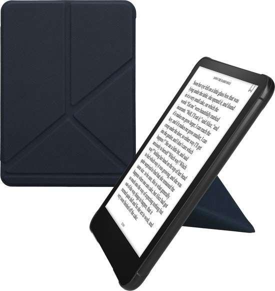 kwmobile e-reader hoesje geschikt voor Amazon Kindle Paperwhite (2024)/Colorsoft hoes - Ereader flip case met standaard - E reader cover van kunstleer - In donkerblauw van Merkloos