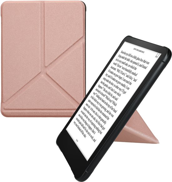 kwmobile e-reader hoesje geschikt voor Amazon Kindle Paperwhite (2024)/Colorsoft hoes - Ereader flip case met standaard - E reader cover van kunstleer - In roségoud