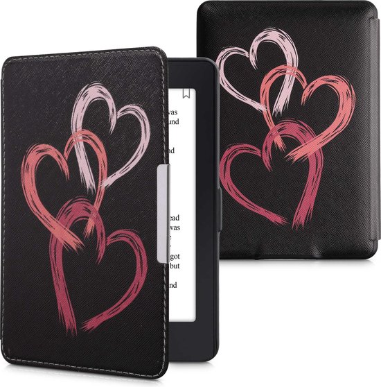 kwmobile e-reader hoesje geschikt voor Amazon Kindle Paperwhite hoes - E reader flip case met magnetische sluiting - Ereader cover - Abstract hart design in oudroze / poederroze / zwart