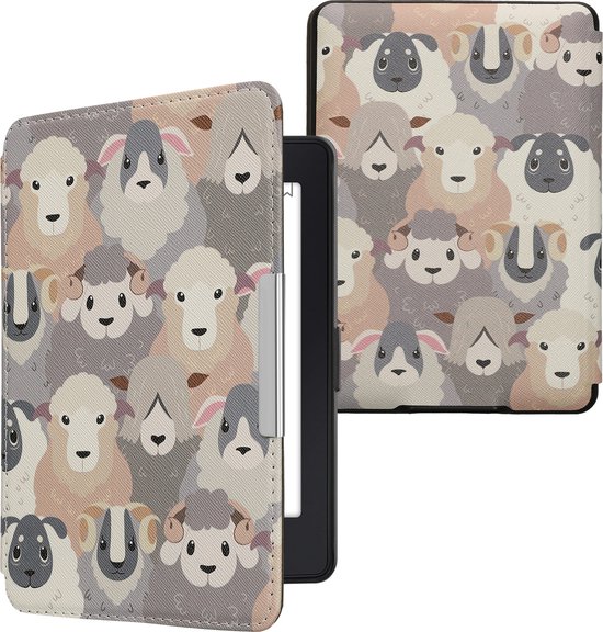 kwmobile e-reader hoesje geschikt voor Amazon Kindle Paperwhite hoes - E reader flip case met magnetische sluiting - Ereader cover - design in wit / bruin / grijs van Merkloos
