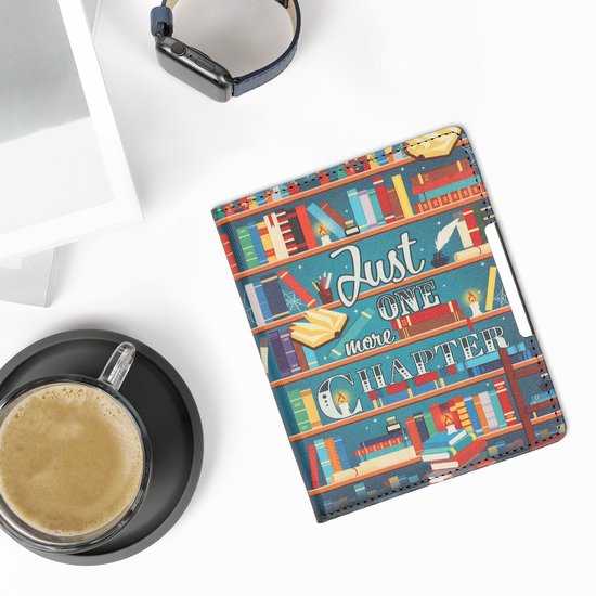 kwmobile e-reader hoesje geschikt voor Kobo Aura Edition 1 hoes - E reader flip case met magneetsluiting - Ereader cover - bibliotheek design in meerkleurig