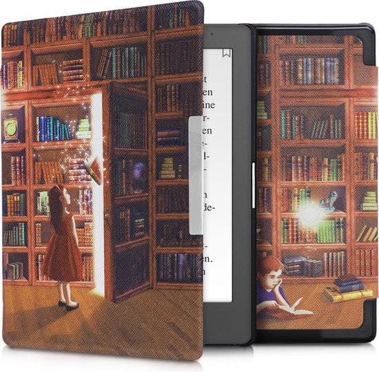 kwmobile e-reader hoesje geschikt voor Kobo Aura Edition 1 hoes - E reader flip case met magnetische sluiting - Ereader cover - Magische Bibliotheek design in meerkleurig van Merkloos