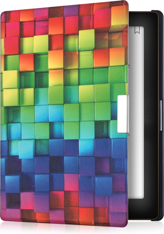 kwmobile e-reader hoesje geschikt voor Kobo Aura Edition 1 hoes - E reader flip case met magnetische sluiting - Ereader cover - Regenboog Kusbussen design in meerkleurig / groen / blauw van Merkloos